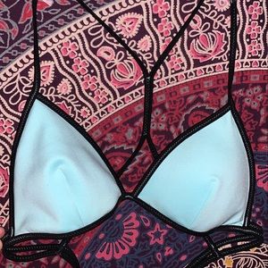 bright blue fixed triangle bikini top